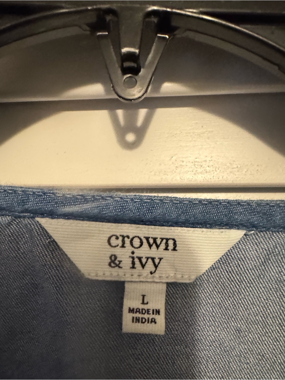 crown & ivy Blue Chambray Bell Sleeve Blouse - Picture 5 of 6